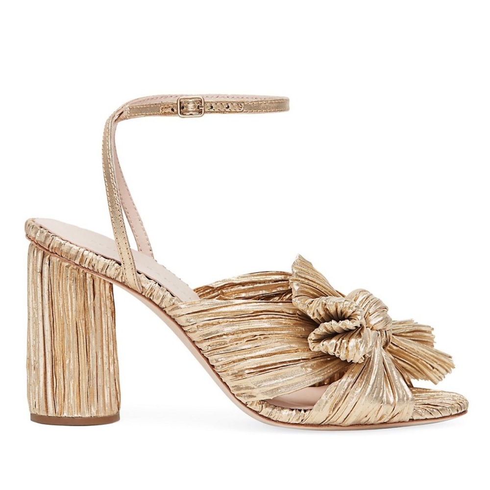 Loeffler Randall Camellia Gold Taffeta Knot Heels